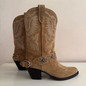 Polo Ralph Lauren Tan Studded Calf Suede Western Boot